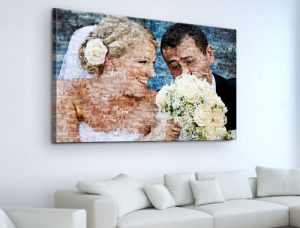 Fotomosaik auf Leinwand Hochzeitspaar mit Brautstrauß