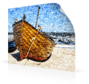 Fotomosaik Poster mit Boot am Strand
