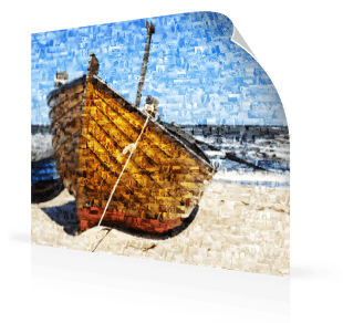 Fotomosaik Poster mit Boot am Strand