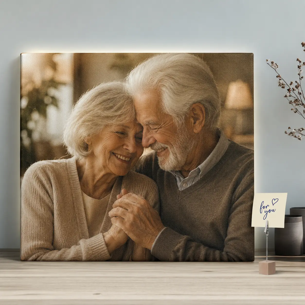 Familienfoto auf Leinwand als warmes Erinnerungsbild für Zuhause